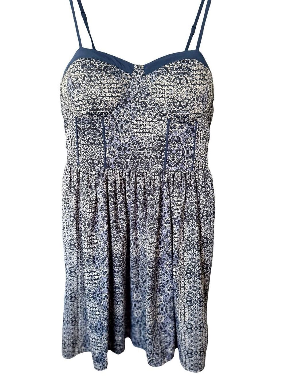 Band of Gypsies Women’s M Blue White Batik Print Bustier Mini Dress Boho Corset